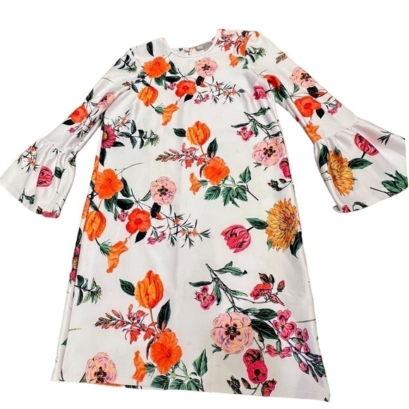 ASOS DESIGN Botanical Shift Mini Dress with Fluted Sleeves, Size 4 - Picture 10 of 16